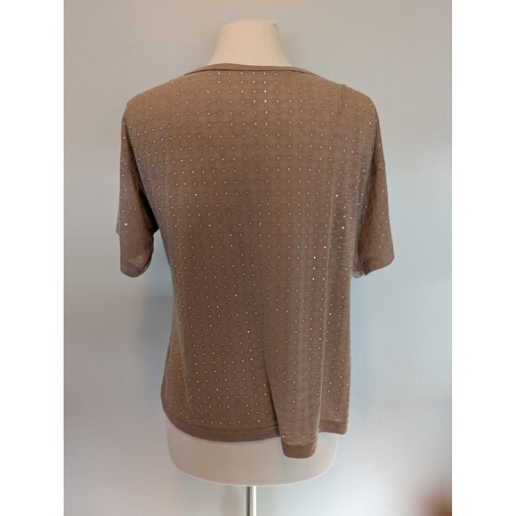 Wessex Short-Sleeve Sparkle Studded Top Brown Small Classic Minimalist - Picture 2 of 3